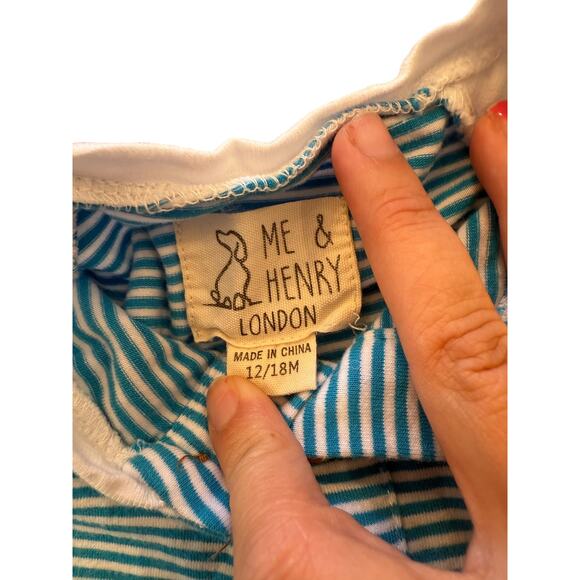 Me & Henry Baby White/Blue Stripe Afloat Raglan Romper Size 12-18M - Picture 3 of 5